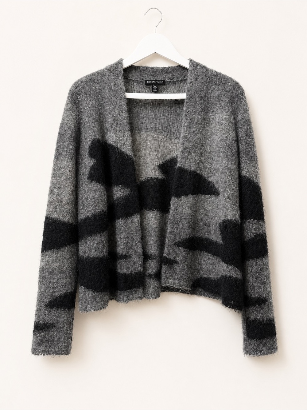 Eileen Fisher Mohair Alpaca Cardigan Gray Abstract XS Petite